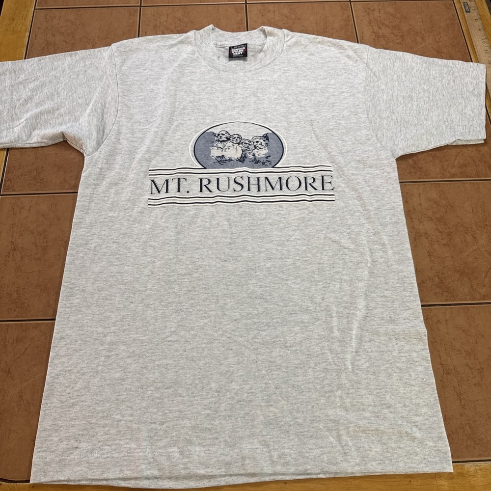 Vintage Mount Rushmore Shirt Sz L Graphic Tee Gray Single Stitch Screen Stars